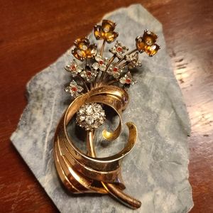 RARE Pennino Sterling Silver Rose Gold 1940s Large Pin Brooch Broach Flowers